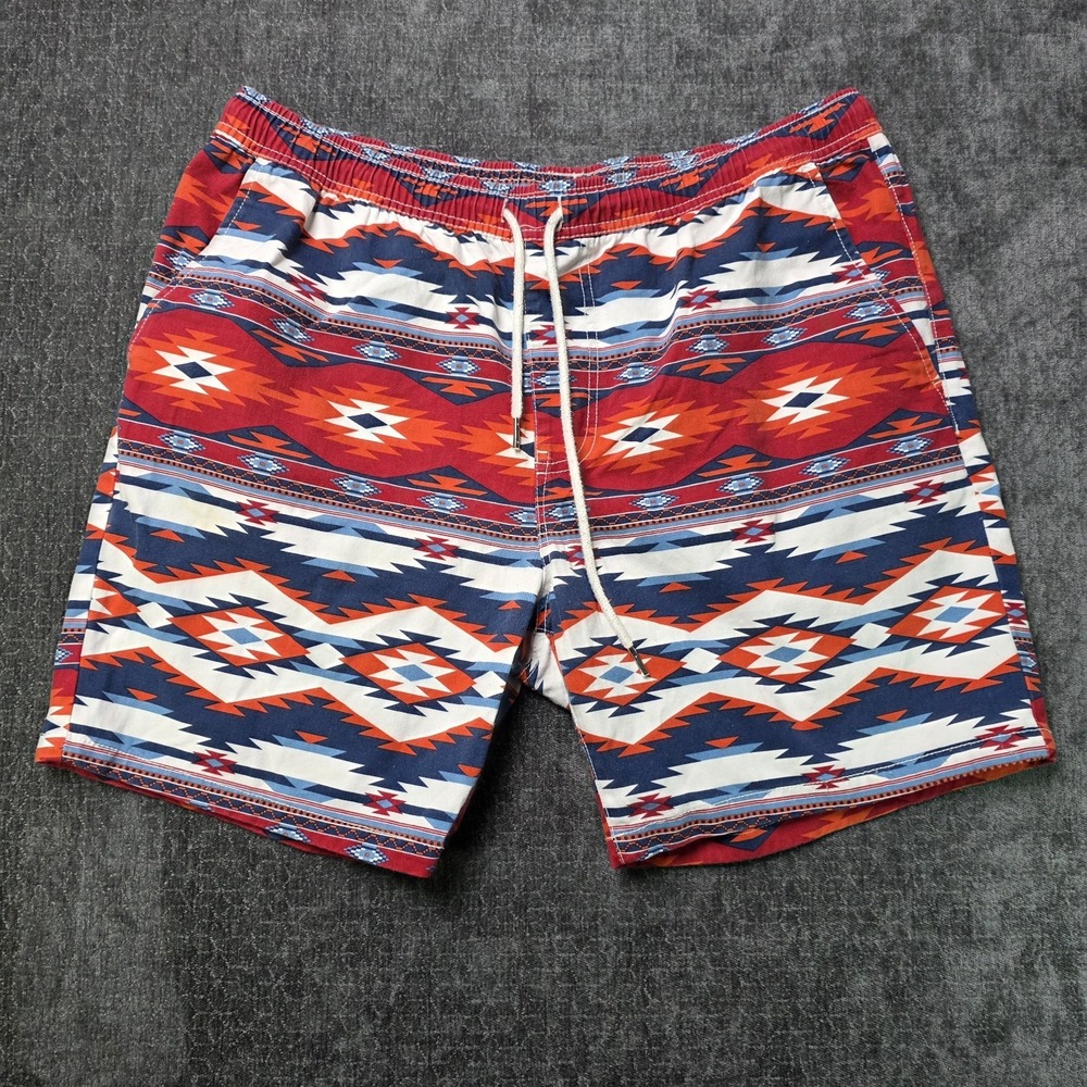 Forever 21 Mens Shorts XL Aztec Print Allover Red Southwestern Drawstring 7"